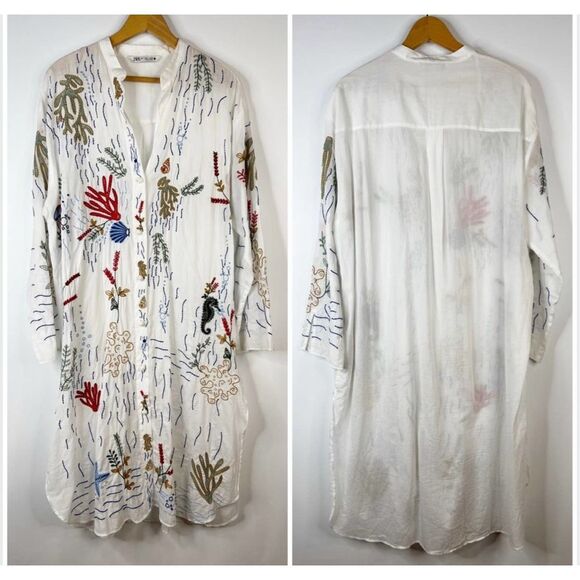 Zara The Lagoon Embroidered Sea Life kaftan, small $140 F22 - Picture 5 of 12